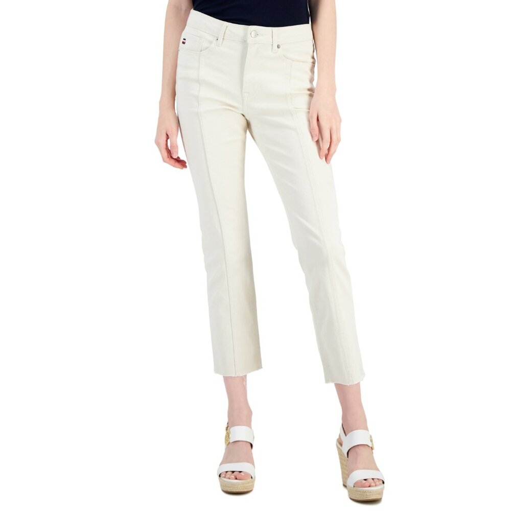 NWT Tommy Hilfiger Women Size 8 8x27 1/2 Ivory Raw-Hem Front-Seam Crop Jeans NEW